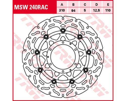 Trw lucas zf передній гальмівний диск honda cbr 600rr '03-'16, cb 1000r '08-'16, cbr 1000rr fireblade '04-'05, cb 1300s/a/f '03-'13 (310x94x5mm) хвиля