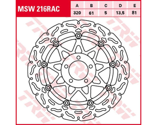 Trw lucas zf передній гальмівний диск kawasaki zx-7r/rr '96-'02, zxr 750 '91-'95, zx-9r '94-'04, zzr 1100 '93-'01, zx-12r '00-'03, zzr 1200 '02-'05, vn 1500/1600 mean strek '02 -'05, suzuki vz 1600 m