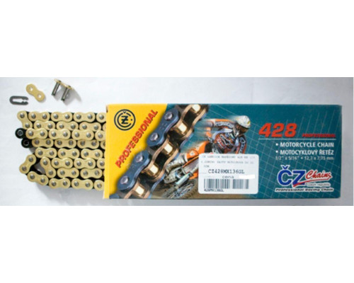 Ланцюг приводний cz 428 mx (142 ланки) золотий (мотоcross до 110 cc) (23.0 kn) + зажим