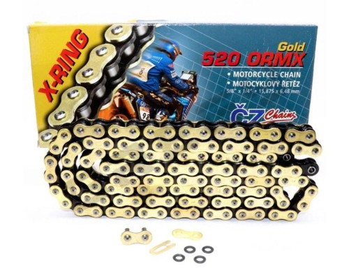 Ланцюг приводу cz 520 ormx (112 лань) активне кільце (x-ring) золото до 600 ccm (enduro) (34,5 kn) + зажим