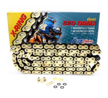 Ланцюг приводу cz 520 ormx (122 ланки) активне кільце (x-ring) золото до 600 ccm (enduro) (34,5 kn) + зажим