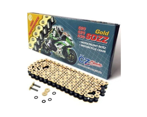 Ланцюг приводу cz 520 sdzz (114 лань) активне кільце (x-ring) золото до 900 ccm street (висока продуктивність) (41,5 kn) + потужні гайки