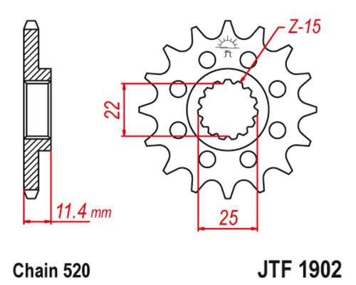Зірочка передня jt 1252 15 з гумою ktm lc4 400/600/620/640/690 (125215jtrb) (ланцюг 520)