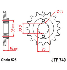 Зірочка передня jt 2050 15 з гумою ducati 796/916/944/996 (205015jtrb) (ланцюг 525)