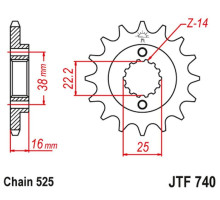 Зірочка передня jt 2050 15 з гумою ducati 796/916/944/996 (205015jtrb) (ланцюг 525)
