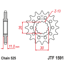 Передня зірочка jt 2091 15 з гумою yamaha fz8 '10-'15, mt 09 '14-'20, mt 07 '14-'24 tdm 900 '02-'13  700 19-, r1 '15'-24,  700 '20-'24 (209115jtrb) (ch ain 525)