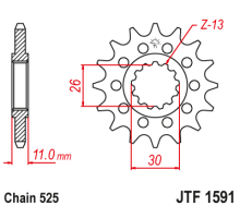 Передня зірочка jt 2091 15 з гумою yamaha fz8 '10-'15, mt 09 '14-'20, mt 07 '14-'24 tdm 900 '02-'13  700 19-, r1 '15'-24,  700 '20-'24 (209115jtrb) (ch ain 525)