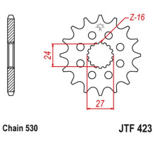 Jt передня зірочка 2190 17 з гумою suzuki gsxr 1000 '09-'16, hayabusa '08-'23, b-king '08-'12 (-1) (219017jtrb) (ланцюг 530)