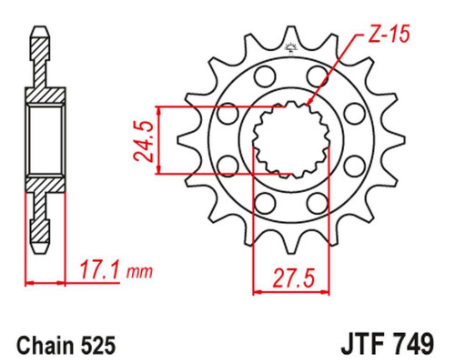 Jt передня зірочка 2249 14 ducati panigale 1199/1299 '12-'19 (224914jt) (ланцюг.525)