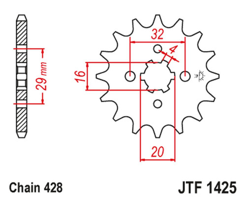Jt передня зірочка 425 15 suzuki gsxr 125 17-18, rg 80 86-87, gsx 125s 17-18 (jtf1425.15) (ланцюг 428) - на заміну jtf425.15