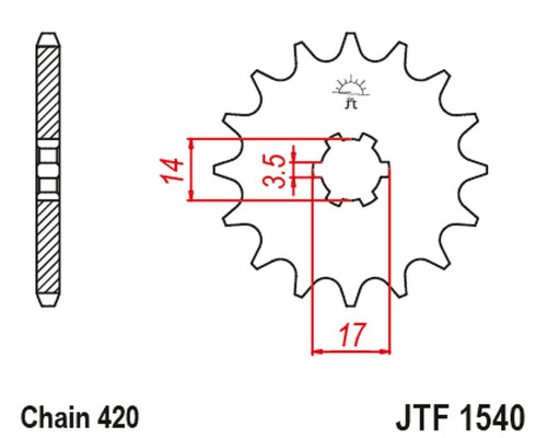Jt передня зірочка 504 14 kawasaki z125 pro (br125) '17-'18 (50414jt) (ланцюг 420)