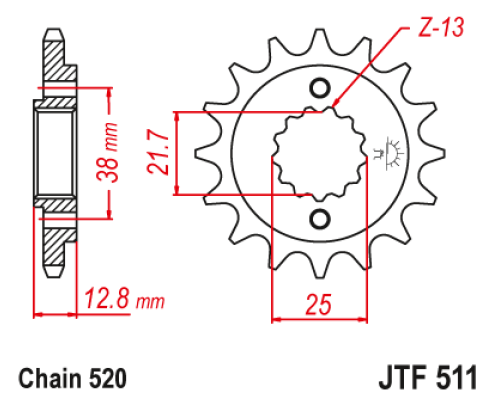 Зірочка передня jt 511 15 з гумою kawasaki klr 650 '90-'14 (51115jtrb) (ланцюг 520)