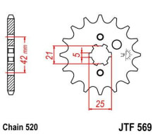 Jt передня зірочка 572 16 yamaha xv 250 '89-'15, sr 250 '79-'96 (ланцюг 520) - див. 56916jt (jtf569.16)