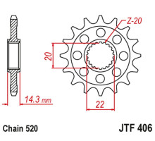 Jt передня зірочка bmw g310gs '16-, g310r '16-, (jtf406.16)* (ланцюг 520)