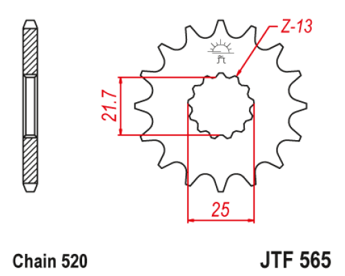 Jt передня зірочка з гумою 565 14 yamaha yzf/wrf 400/426/450, cf moto 400 '19-, 650 gt/nk '21-'23 (56514jts) (ланцюг 520) yfz 450 '04-'13 - замовити