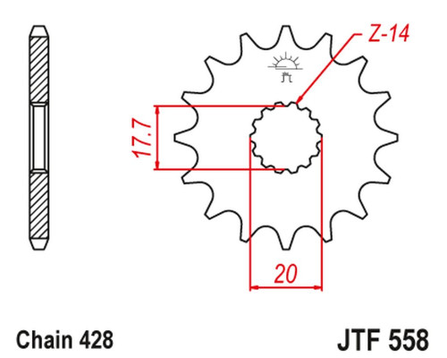 Jt передня зірочка з гумою 577 16 yamaha dt 125r '93-'06, kawasaki ninja 125 / z 125 '19 (57716jtrb) (ланцюг 428)