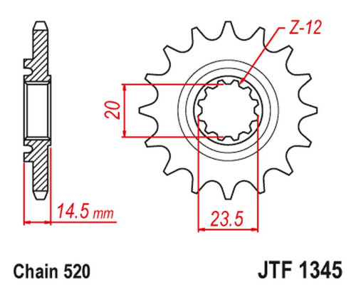 Jt передня зірочка з гумою honda crf 450 lk '19 (jtf1345.13rb)* (ланцюг 520)