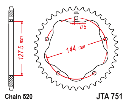 Задня зірочка jt 4320m 43 алюміній (ergal) ducati monster 800 s2r '05-'07, hypermotard 950 '19-'23, biposto 748/s '95-'03 (ланцюг 520) (streetfighter/evo 848 '08-'15 переобработка на ланцюг 52 0) (потрібен адаптер jta750b)