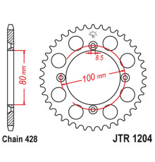 Jt задня зірочка 4351 50 honda crf 100f '04-'13, xr 100r '85-'03 (jtr1204.50) (ланцюг 428)