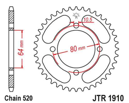 Jt задня зірочка 4394 36 aeon 125/180/190/220 '00-'09, yamaha yfa breeze '89-'04, yfm 125 grizzly '04-'12 (+4) (jtr1910.36) (ланцюг 520)