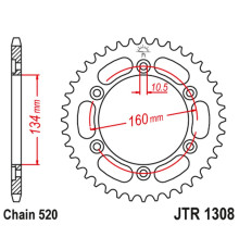 Jt задня зірочка 4400 43 алюмінієва honda cbr 600/900/929/954/1000 (440045jta) (ланцюг 520) чорний