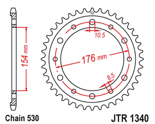 Jt задня зірочка 4434 43 honda vfr750, vfr800 v-tec '02-'14, vfr800x crossrunner '11-'15 (443443jtzbk) (ланцюг 530) чорний