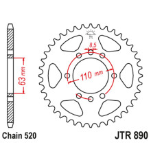 Задня зірочка jt 4675 44 ktm 125/200 duke '14-'22, 390 duke/rc '13-'23 (jtr890.44) (ланцюг 520) чорний