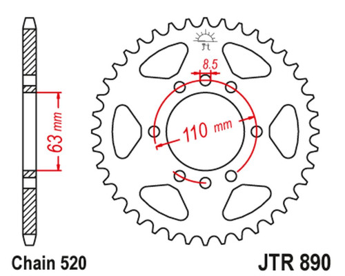 Задня зірочка jt 4675 44 ktm 125/200 duke '14-'22, 390 duke/rc '13-'23 (jtr890.44) (ланцюг 520) чорний