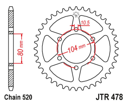 Jt задня зірочка 478 43 kawasaki zx6r (05-13), z750 (47843jtzbk) (може замінити на 4578 43 jtr1478.43) (ланцюг 520) чорний