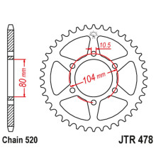 Задня зірочка jt 478 45 kawasaki zx6r (05-20), z750 (04-12) (можна замінити на 4578 43 jtr1478.45) (ланцюг 520) чорний (47845jtzbk)