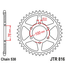 Jt задня зірочка 816 45 suzuki gsxr1100, gsxr750 (92-95) (81645jtzbk) (ланцюг 530) чорний - взаємозамінний на 825 45