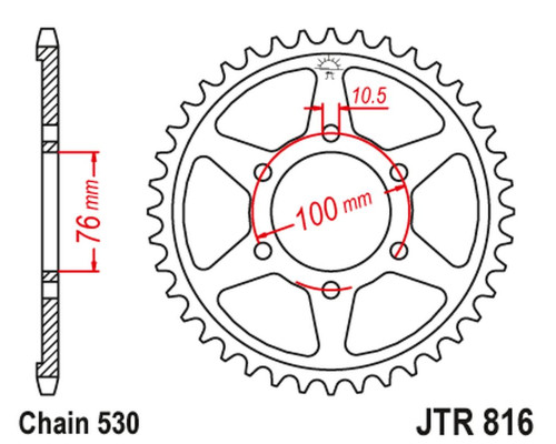 Jt задня зірочка 816 45 suzuki gsxr1100, gsxr750 (92-95) (81645jtzbk) (ланцюг 530) чорний - взаємозамінний на 825 45
