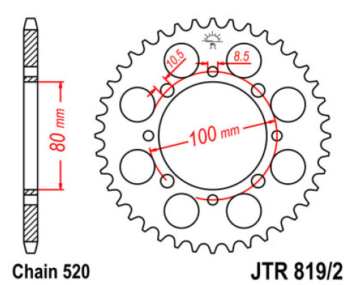 Jt задня зірочка 819 41 suzuki gz 250 marauder (99-10), gn 250 (82-99) (81941jt) (ланцюг 520)
