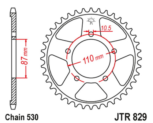 Jt задня зірічка 824 47 suzuki gsf 600 95-04, gsf 650 05-06 (82447jtzbk)* (ланцюг 530) чорний