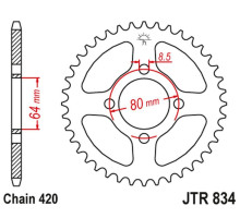 Jt задня зірочка 834 35 yamaha ttr 90 '00-07, ttr 110 '08-16, v70/v75 '76-77, v90 '75-78, lb 80 '76-77, yb 100e '80-94 (83435jt) (ланцюг 420)