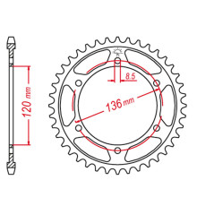 Jt задня зірочка 864 45 yamaha fz 600 '86-'88 (std.46) xj 600 '86-'88, yx 600 radian '88-'90 (std.+1) (86246jt) (ланцюг 530)