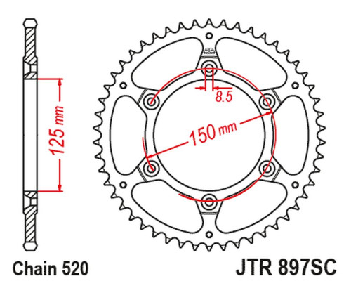 Задня зірочка jt 899 45 ktm sx/exc ultralite self-cleaning (89945jt) (ланцюг 520)