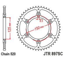 Задня зірочка jt 899 50 ktm sx/exc ultralight self-cleaning (89950jtsc) (ланцюг 520)