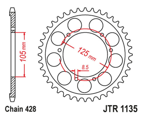 Jt задня зірочка aprilia rx 125 e4 '18-'23 (jtr1135.69)* (ланцюг 428)