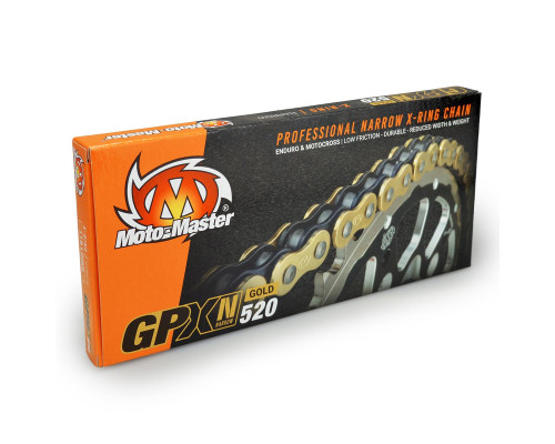 Moto-master приводний ланцюг gpxn-520g професійний вузький x-ring motocross / enduro racing x-ring chain колір золотий / чорний (120 ланок, зажим в комплекті)