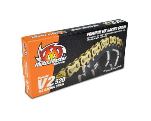 Moto-master drive chain v2-520g mx racing gold chain regular gold color (120 ланк, зажим в комплекті)
