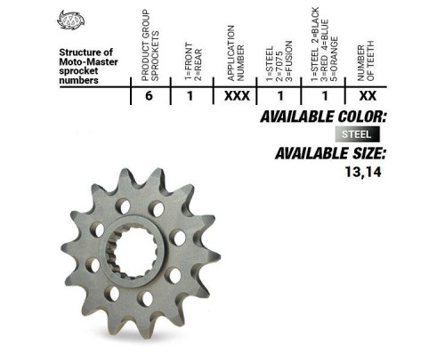 Moto-master зірочка передня 565 14 yamaha yz 250 '99-'25, wr/yzf 400/426/450, kawasaki kxf '06-'20 (jtf565.14) (56514)yfz 450 '04-'13