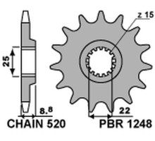 Pbr передня зірочка 1248 12 ktm sx/exc '91-'25 (jtf1901.12) (ланцюг 520) (124812jt)
