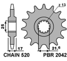 Зірочка передня pbr 2042 15 18nc honda cb 500f/x '13-15, cbr 500r `13-15 (ланцюг 520)