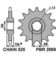 Зірочка передня pbr 2068 16 honda cbr 600f '99-'14, cbr 600rr '03-'16, cbf 600 (jtf1370.16) (ланцюг 525) (206816jt)