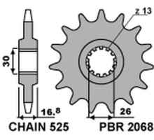 Зірочка передня pbr 2068 16 honda cbr 600f '99-'14, cbr 600rr '03-'16, cbf 600 (jtf1370.16) (ланцюг 525) (206816jt)