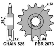 Зірочка передня pbr 2073 15 honda cb 600 hornet '97-'06, cbr 600f '97-'98, cbf 600 '04-'07 (jtf1371.15) (ланцюг 525) (207315jt)