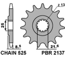 Зірочка передня pbr 2137 17 kawasaki zx10r '04-'18 (jtf1537.17) (ланцюг 525) (153717jt)