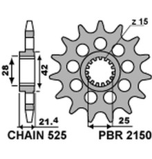 Зірочка передня pbr 2150 16 18nc aprilia 750/1200 (ланцюг 525) (jtf709.16)
