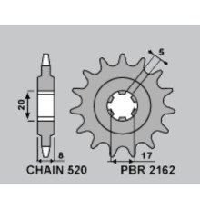 Зірочка передня pbr 2162 9 sherco 125 st '16-'17, x-ride '14-'16, 250/300 st '16-'17 (ланцюг 520)